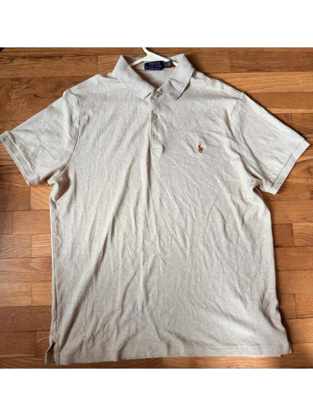XL - Men - Polo Ralph Lauren Beige Custom Slim Fit Polo